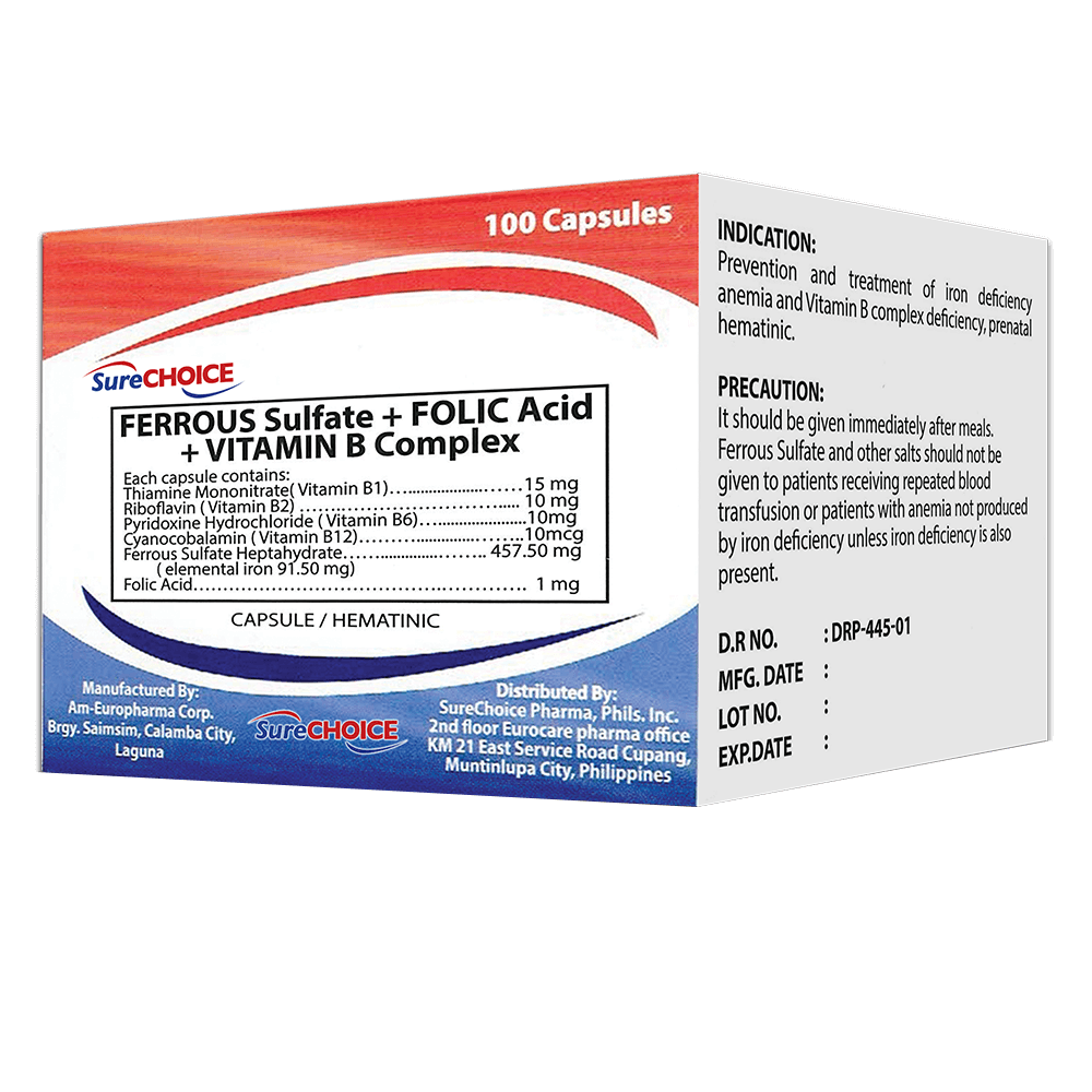 Ferrous Folate SureChoice Ferrous Sulfate + Folic Acid + Vitamin B-Complex ...